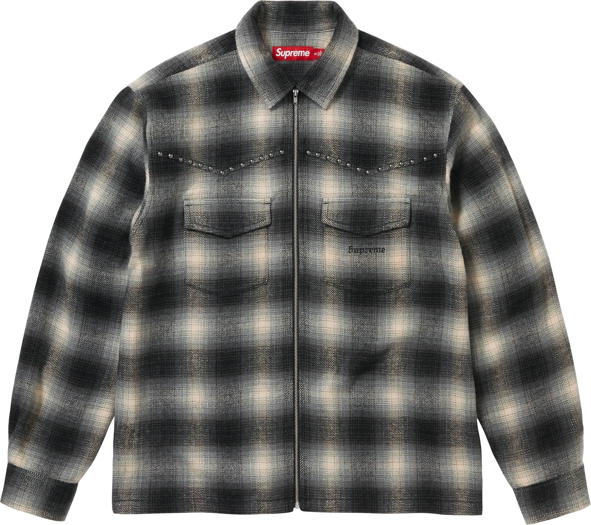 Studded Shadow Plaid Zip Up Shirt view 2
